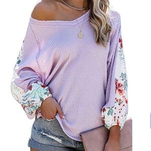 Women’s Waffle Long Sleeve Loose Fit Blouse